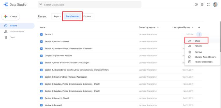 chia sẻ nguồn dữ liệu với google data studio